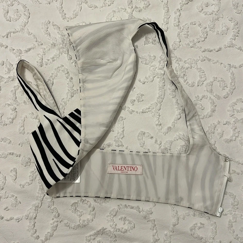 VALENTINO Zebra-print cotton and silk braletteCrop Top (IT38) - Picture 7 of 9